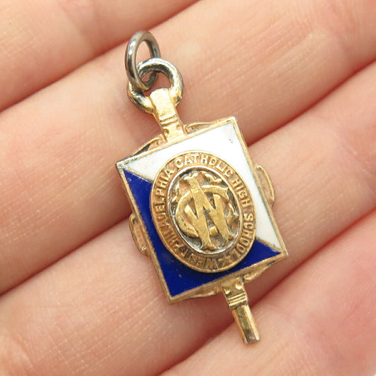 925 Sterling Silver Gold Plated Vintage Enamel "Catholic High School" Pendant