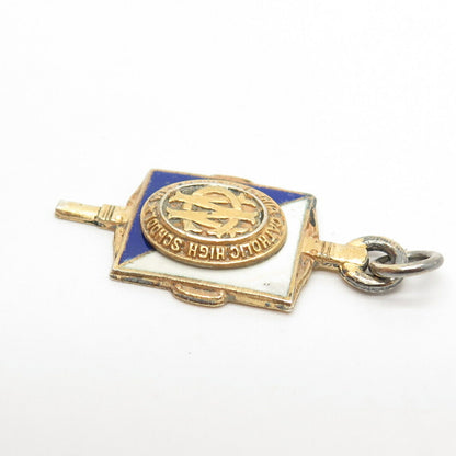 925 Sterling Silver Gold Plated Vintage Enamel "Catholic High School" Pendant