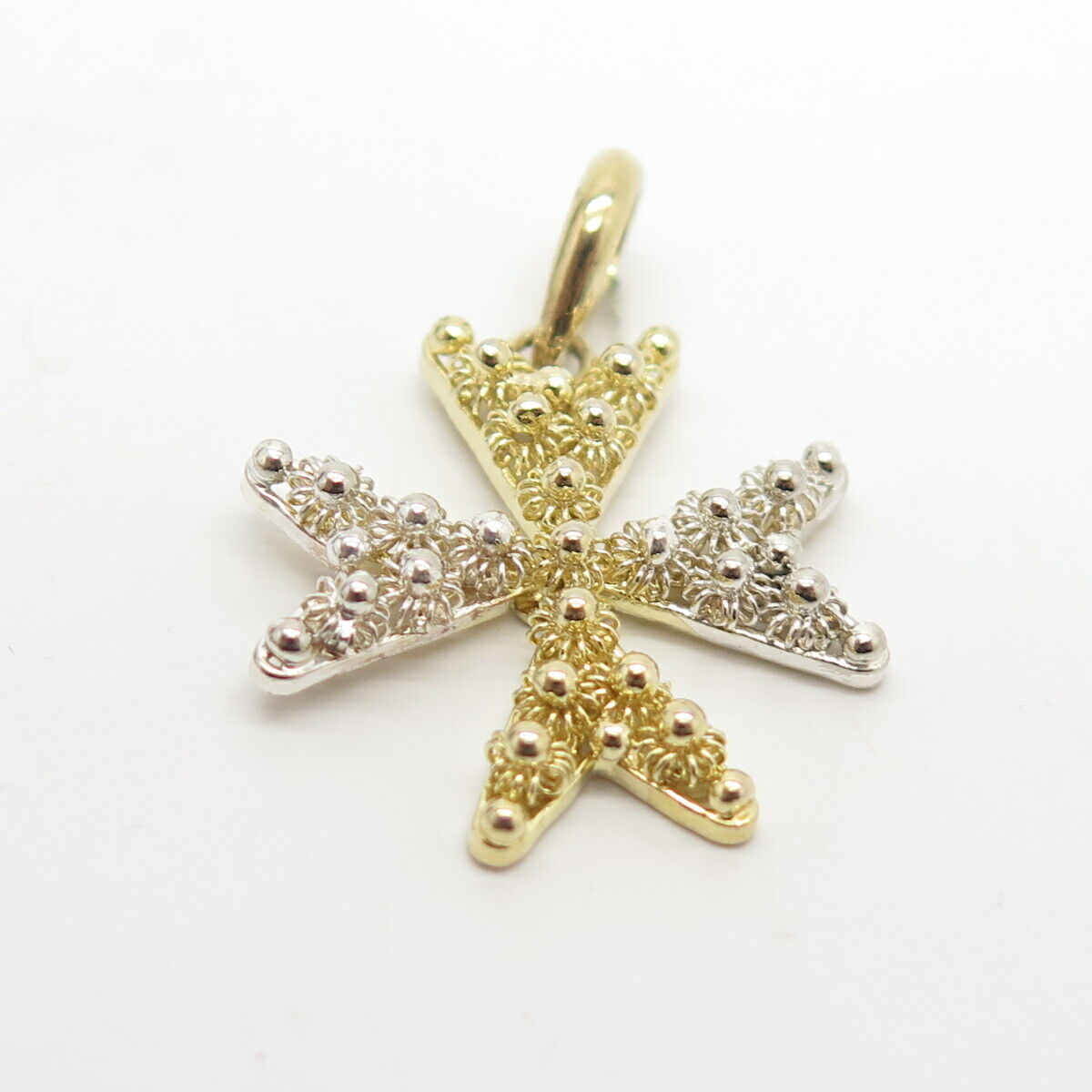 925 Sterling Silver 2-Tone Vintage Bead Cross Pendant