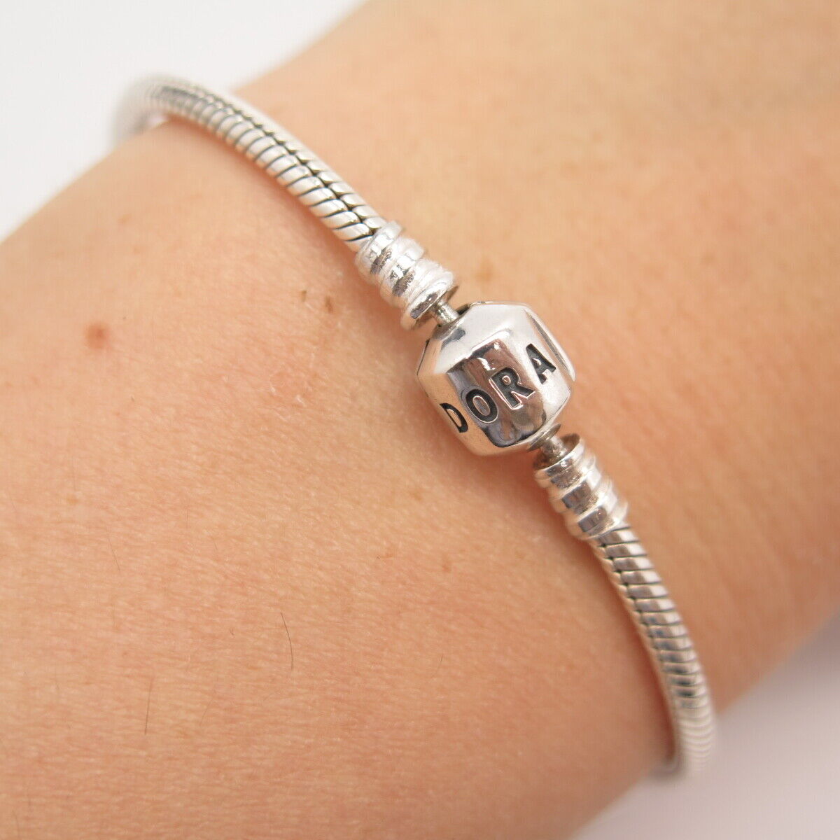 925 Sterling Silver Vintage Pandora Herringbone Station Link Bracelet 7 1/2"