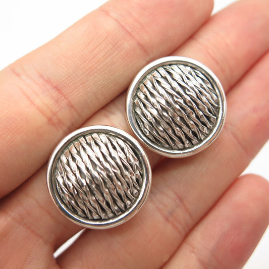 925 Sterling Silver Vintage DW Striped Twisted Round Clip On Earrings