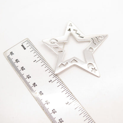 925 Sterling Silver Vintage Mexico Open Star Tribal Pin Brooch