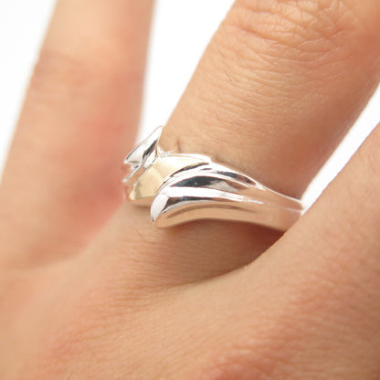 925 Sterling Silver 2-Tone Vintage Ribbed Leaf Ring Size 8