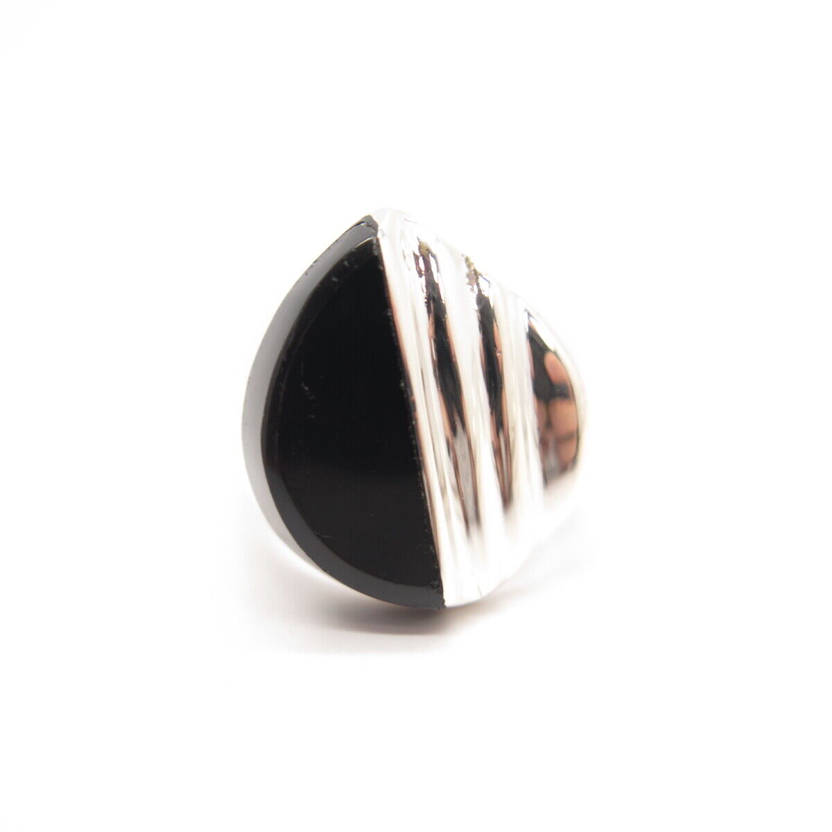 925 Sterling Silver Vintage Mexico Real Black Onyx Gem Modernist Ring Size 11