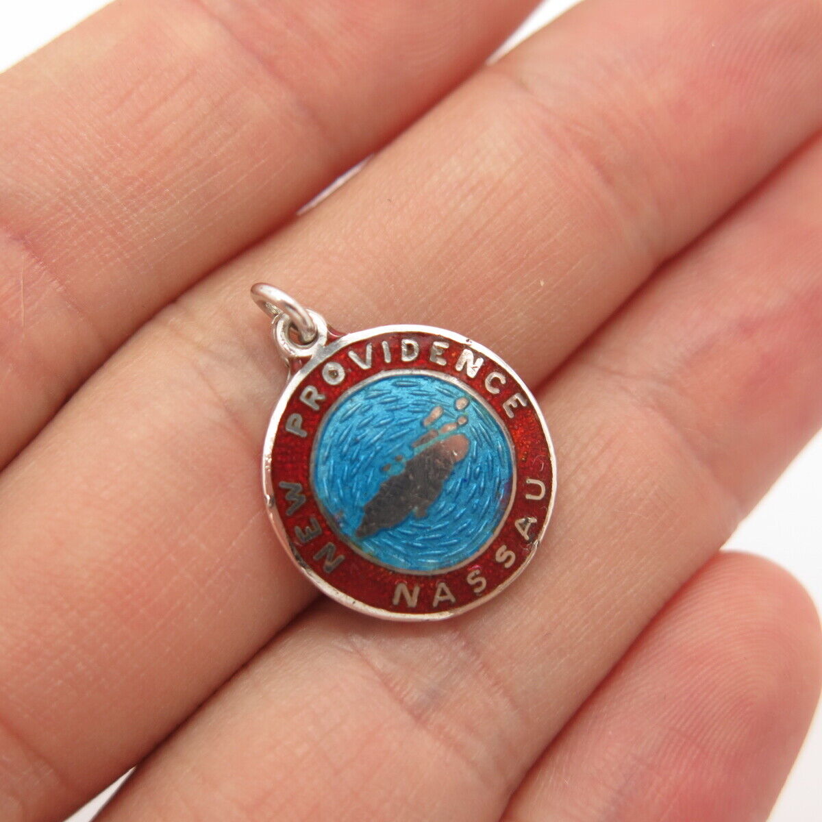 925 Sterling Silver Vintage BMCo Enamel New Providence Nassau Charm Pendant