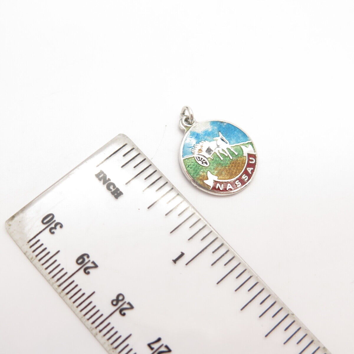 925 Sterling Silver Vintage BMCo Enamel Nassau Round Pendant