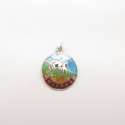 925 Sterling Silver Vintage BMCo Enamel Nassau Round Pendant