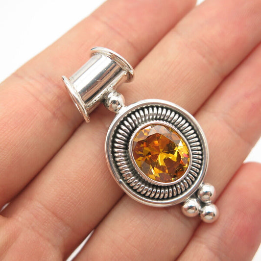 950 Silver Vintage Mexico Real Citrine Gemstone Ethnic Pendant