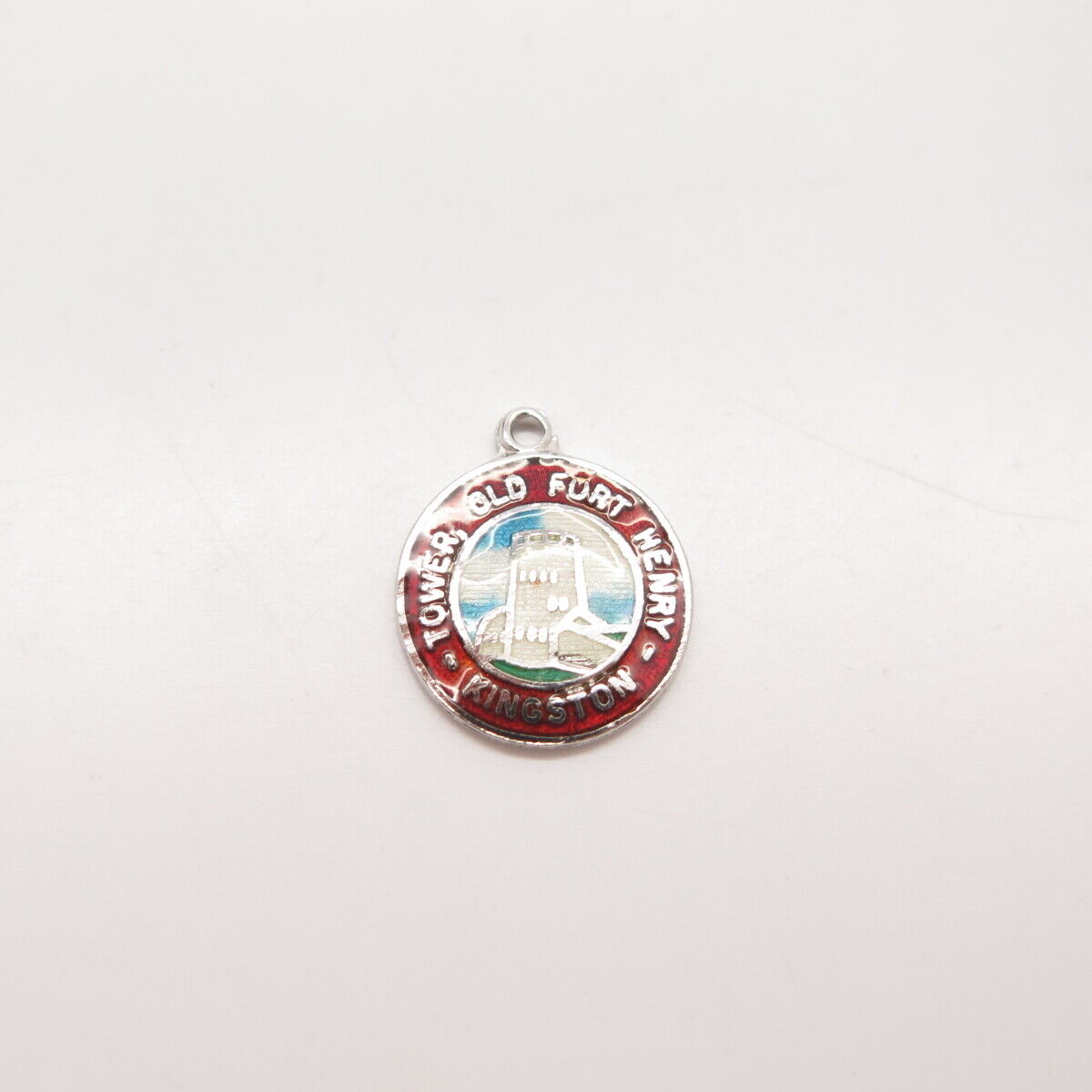 925 Sterling Silver Vintage Enamel Kingston Tower Old Port Henry Round Pendant