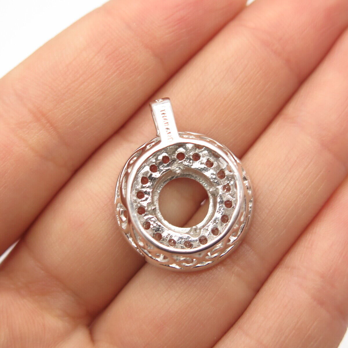 925 Sterling Silver Real White Topaz Gem Open Round Pendant