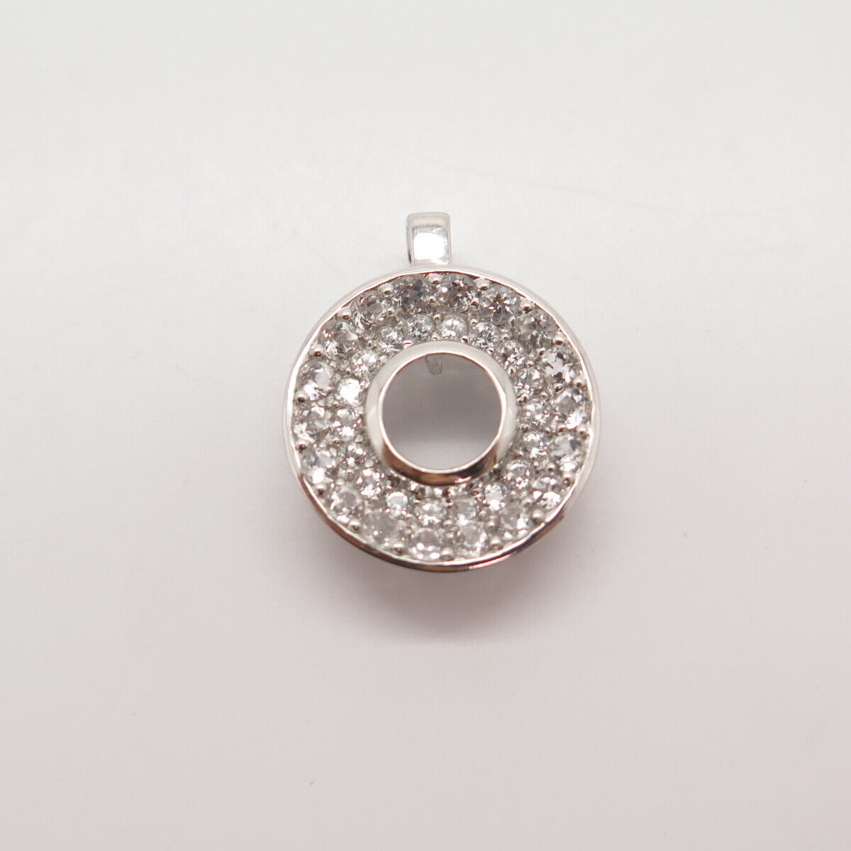 925 Sterling Silver Real White Topaz Gem Open Round Pendant