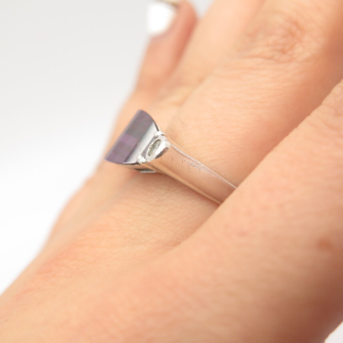 925 Sterling Silver 2-Tone Vintage C Z Oval Ring Size 7