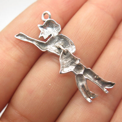 925 Sterling Silver Vintage Rock Star Girl w/ Guitar Pendant