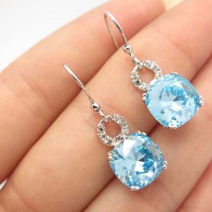 925 Sterling Silver White & Blue Rhinestone Dangling Earrings