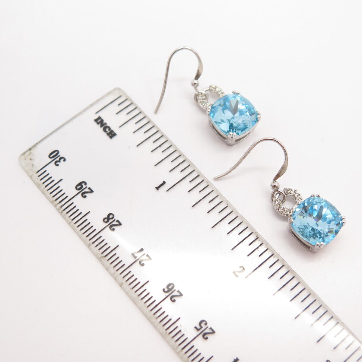 925 Sterling Silver White & Blue Rhinestone Dangling Earrings