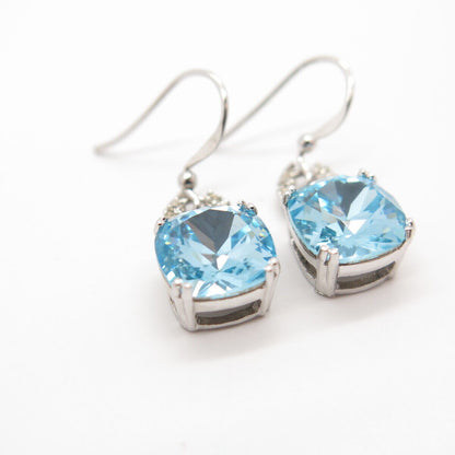 925 Sterling Silver White & Blue Rhinestone Dangling Earrings