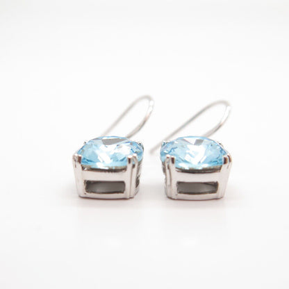 925 Sterling Silver White & Blue Rhinestone Dangling Earrings