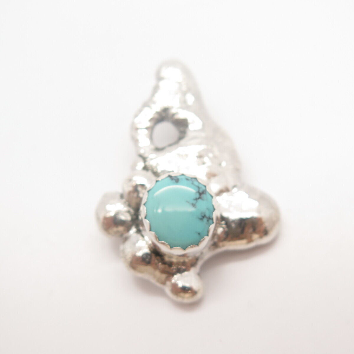 925 Sterling Silver Vintage Real Turquoise Gemstone Modernist Slide Pendant