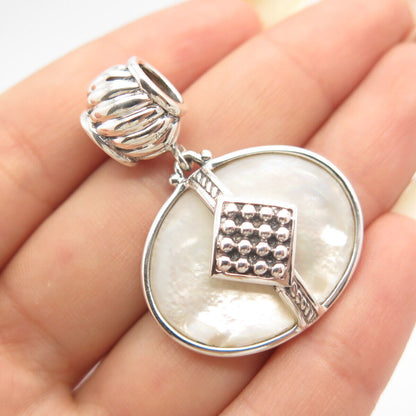 925 Sterling Silver Vintage Real Mother-of-Pearl Beaded Slide Pendant