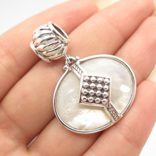 925 Sterling Silver Vintage Real Mother-of-Pearl Beaded Slide Pendant