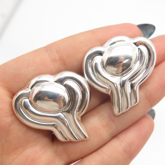 925 Sterling Silver Vintage Mexico Modernist Ribbed Clip On Earrings