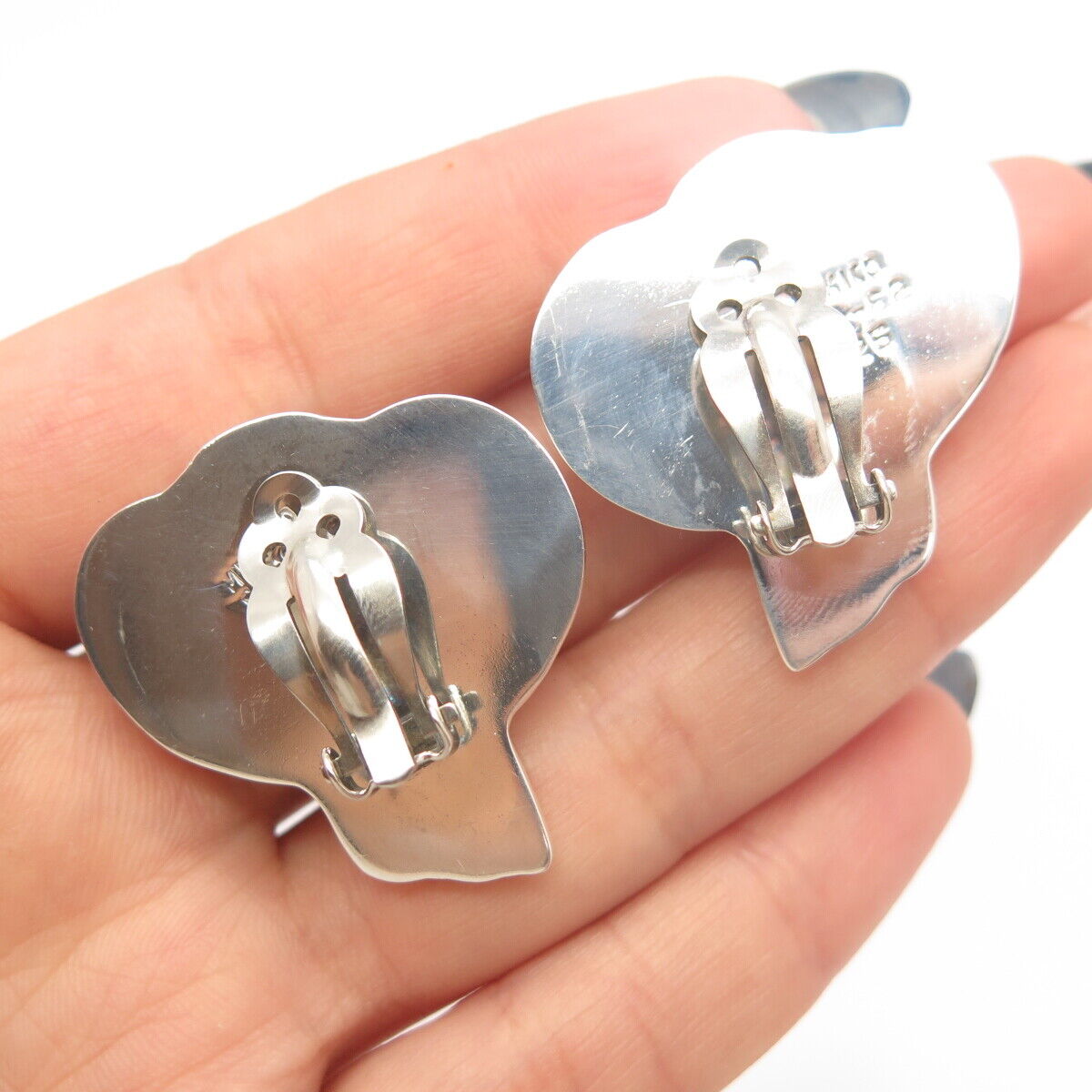 925 Sterling Silver Vintage Mexico Modernist Ribbed Clip On Earrings