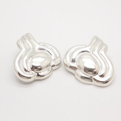 925 Sterling Silver Vintage Mexico Modernist Ribbed Clip On Earrings