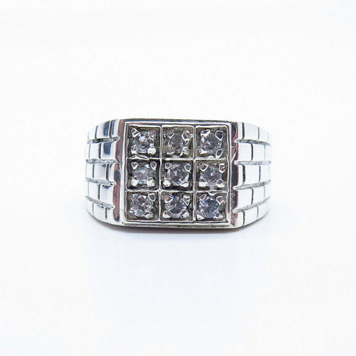 925 Sterling Silver Vintage C Z Men's Ring