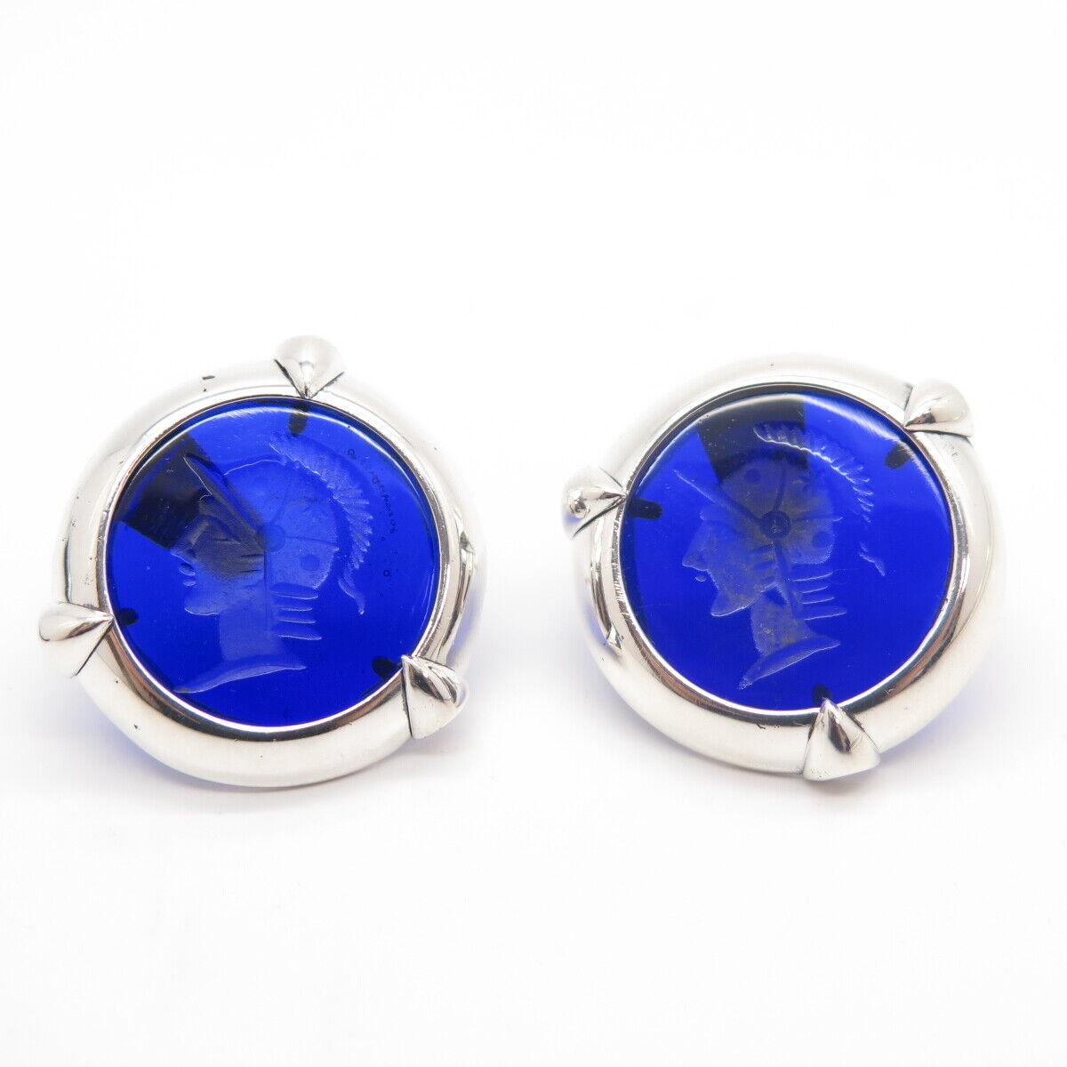 925 Sterling Silver Vintage Blue Glass Roman Soldier Earrings