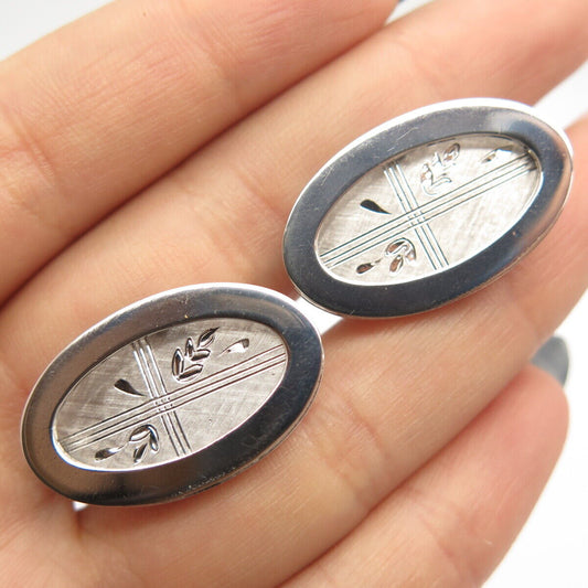 925 Sterling Silver Vintage Etched Oval Cufflinks