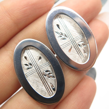 925 Sterling Silver Vintage Etched Oval Cufflinks