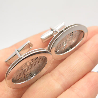 925 Sterling Silver Vintage Etched Oval Cufflinks