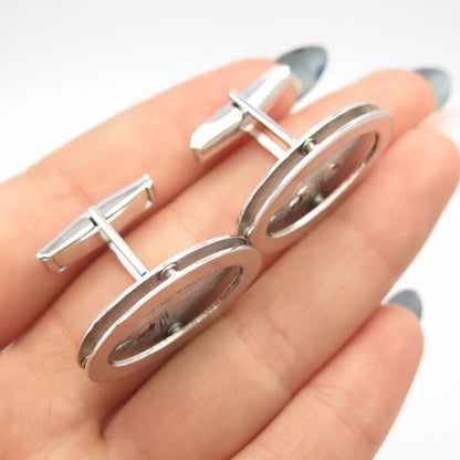 925 Sterling Silver Vintage Etched Oval Cufflinks