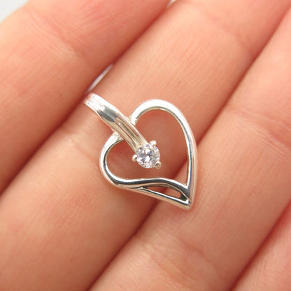 925 Sterling Silver Vintage C Z Heart Slide Pendant