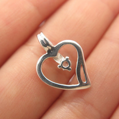 925 Sterling Silver Vintage C Z Heart Slide Pendant