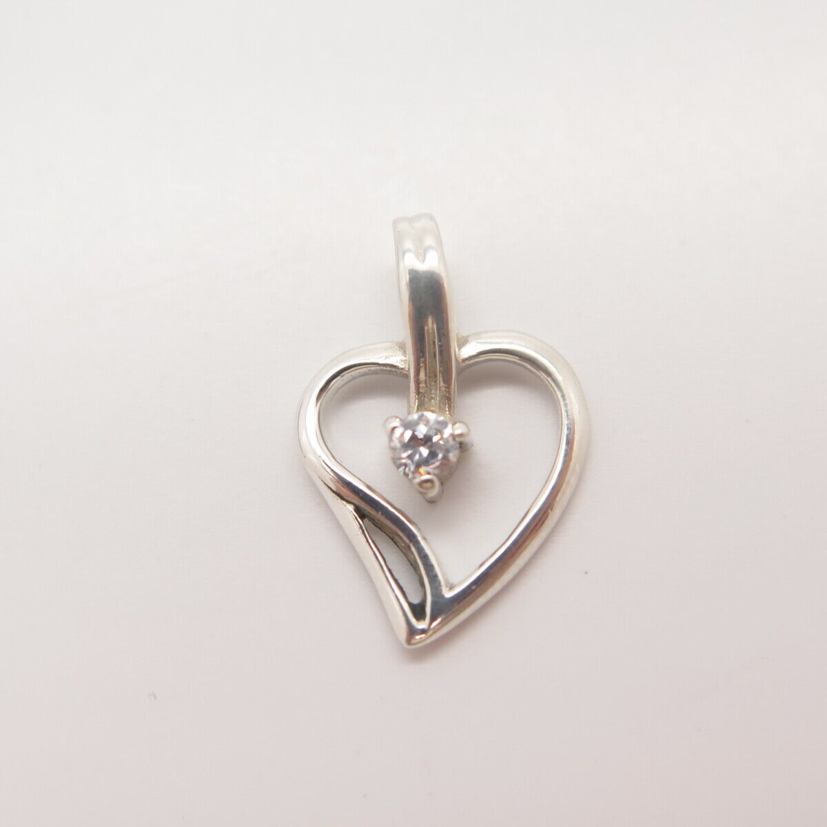 925 Sterling Silver Vintage C Z Heart Slide Pendant