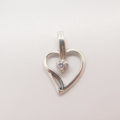 925 Sterling Silver Vintage C Z Heart Slide Pendant