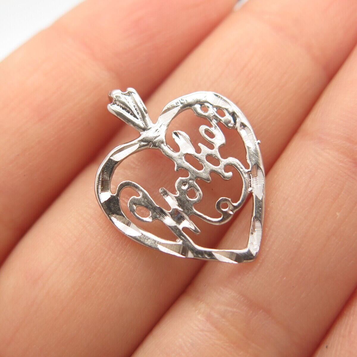 925 Sterling Silver Vintage Mother Ornate Heart Slide Pendant