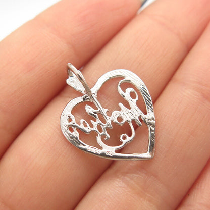 925 Sterling Silver Vintage Mother Ornate Heart Slide Pendant