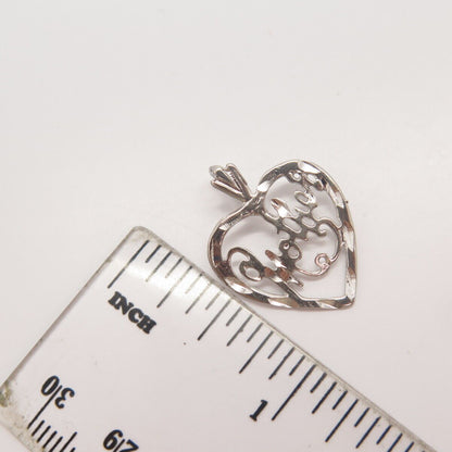 925 Sterling Silver Vintage Mother Ornate Heart Slide Pendant