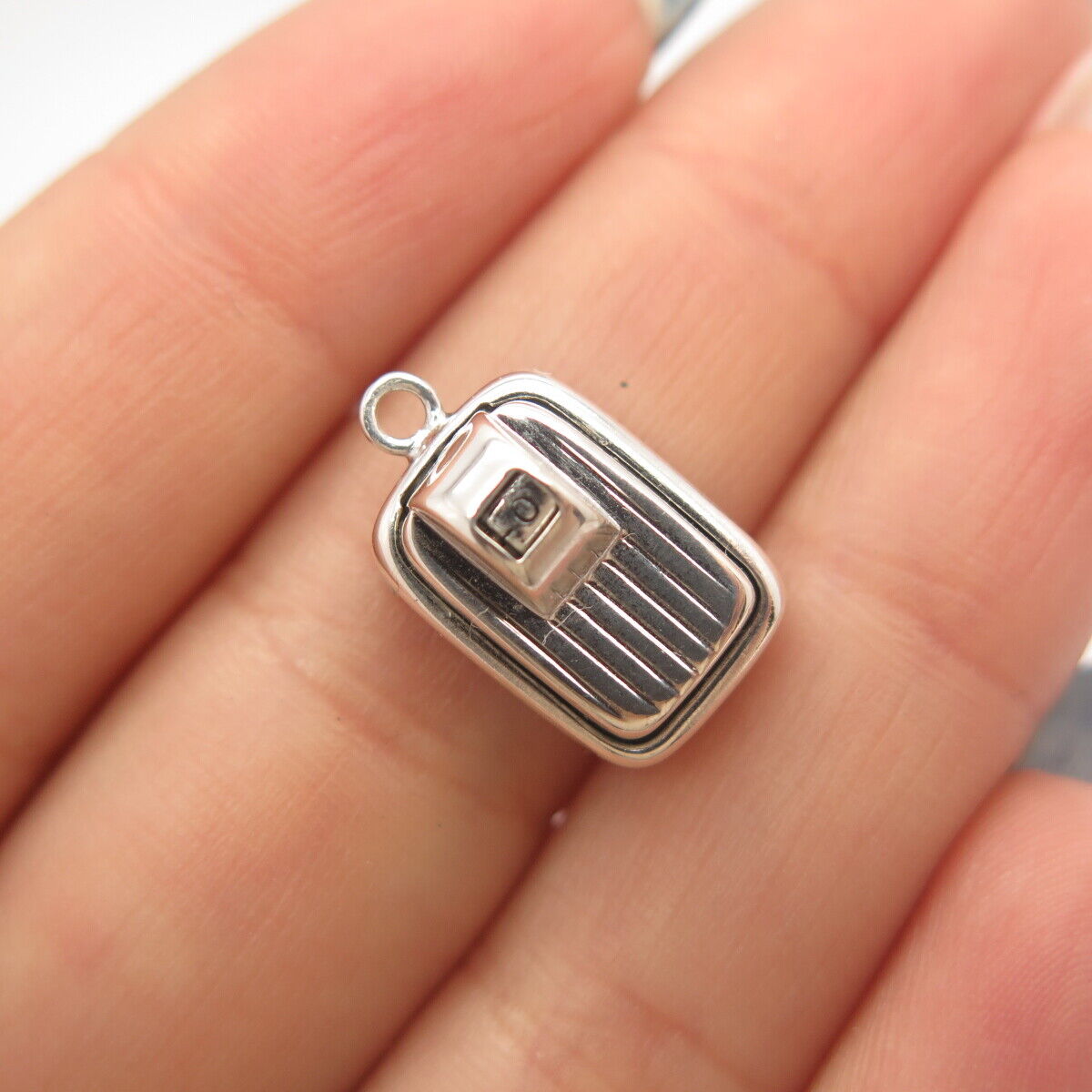 925 Sterling Silver Vintage Striped Movanle Charm Pendant