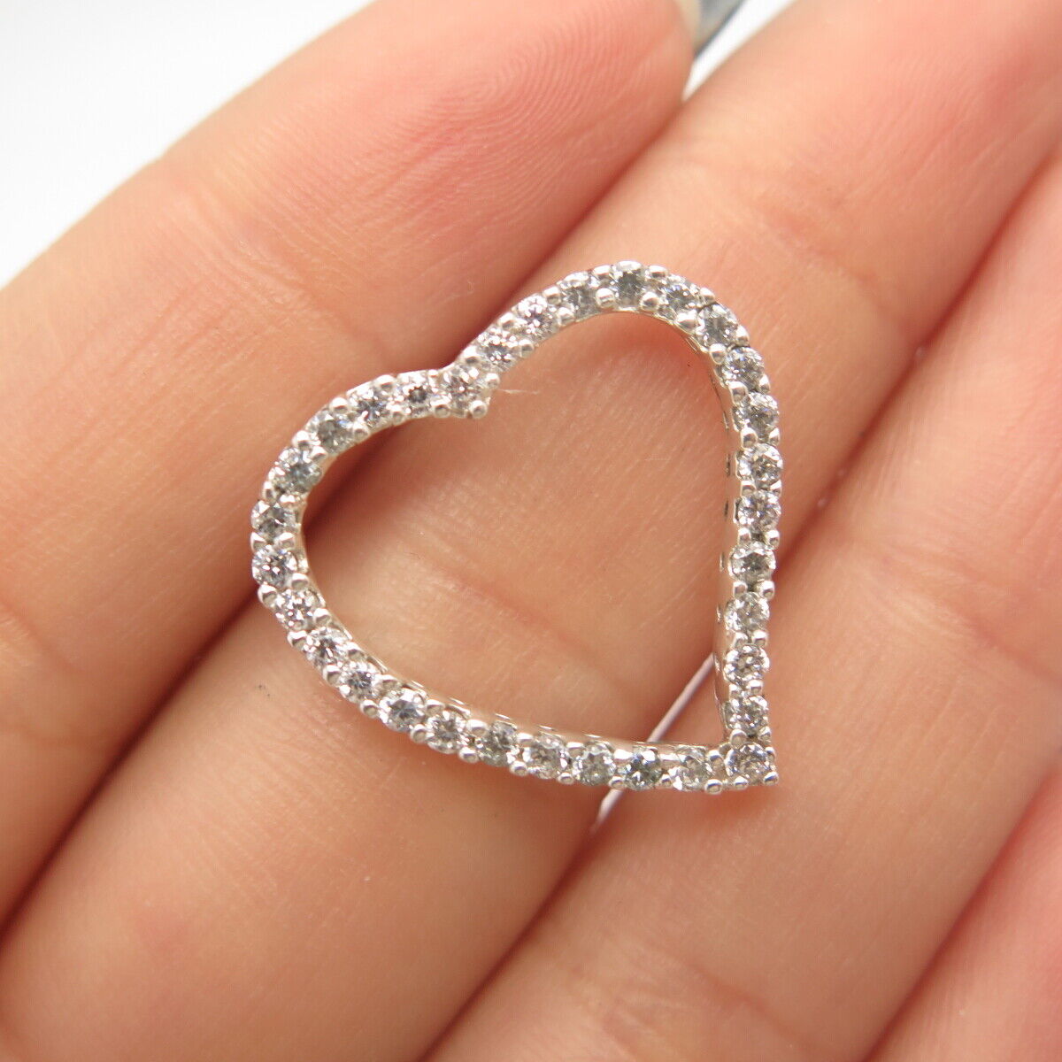 925 Sterling Silver Pave C Z Open Heart Slide Pendant