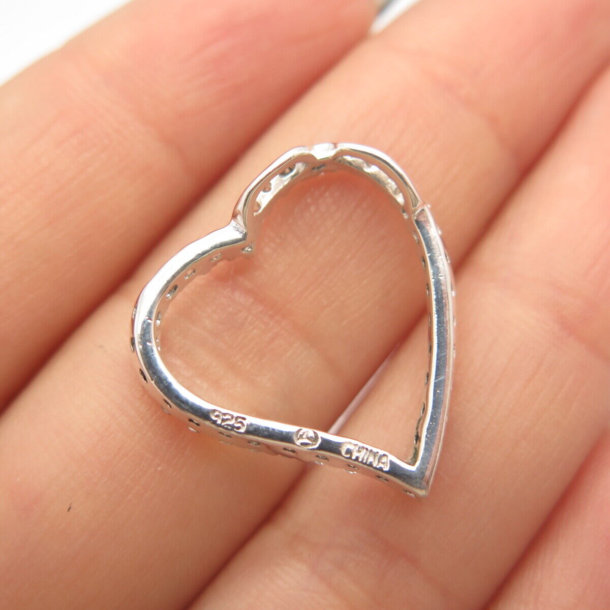 925 Sterling Silver Pave C Z Open Heart Slide Pendant