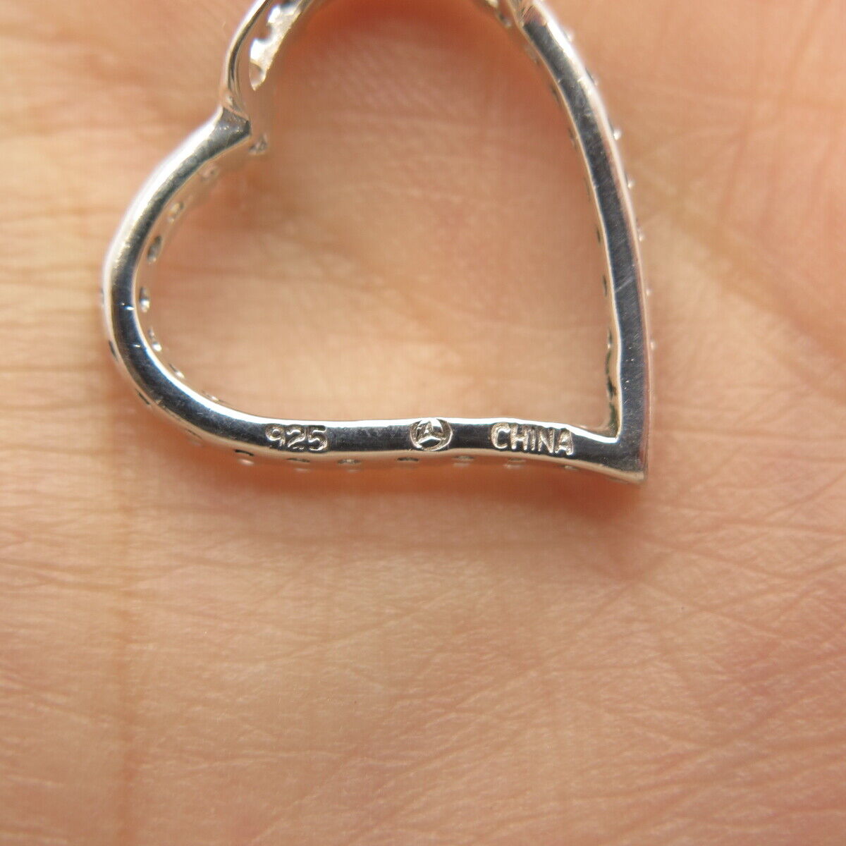 925 Sterling Silver Pave C Z Open Heart Slide Pendant