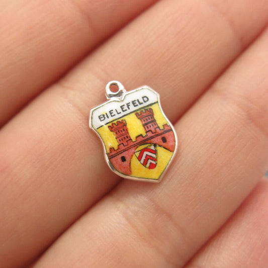 800 Silver Vintage REU Colorful Enamel "Bielefeld" Coat of Arms Charm Pendant