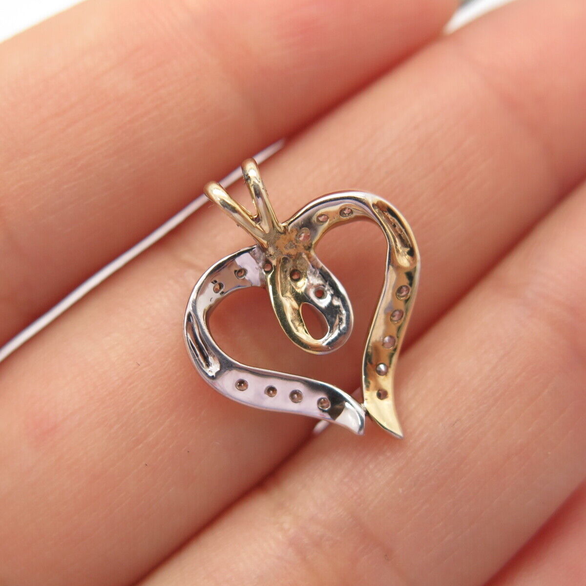 925 Sterling Silver 2-Tone Vintage Pave C Z Open Heart Slide Pendant