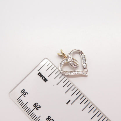 925 Sterling Silver 2-Tone Vintage Pave C Z Open Heart Slide Pendant