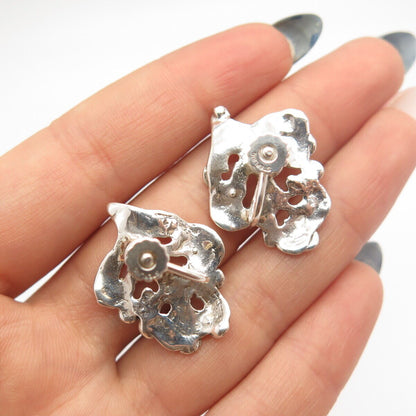 925 Sterling Silver Vintage Leaf Screw Back Earrings