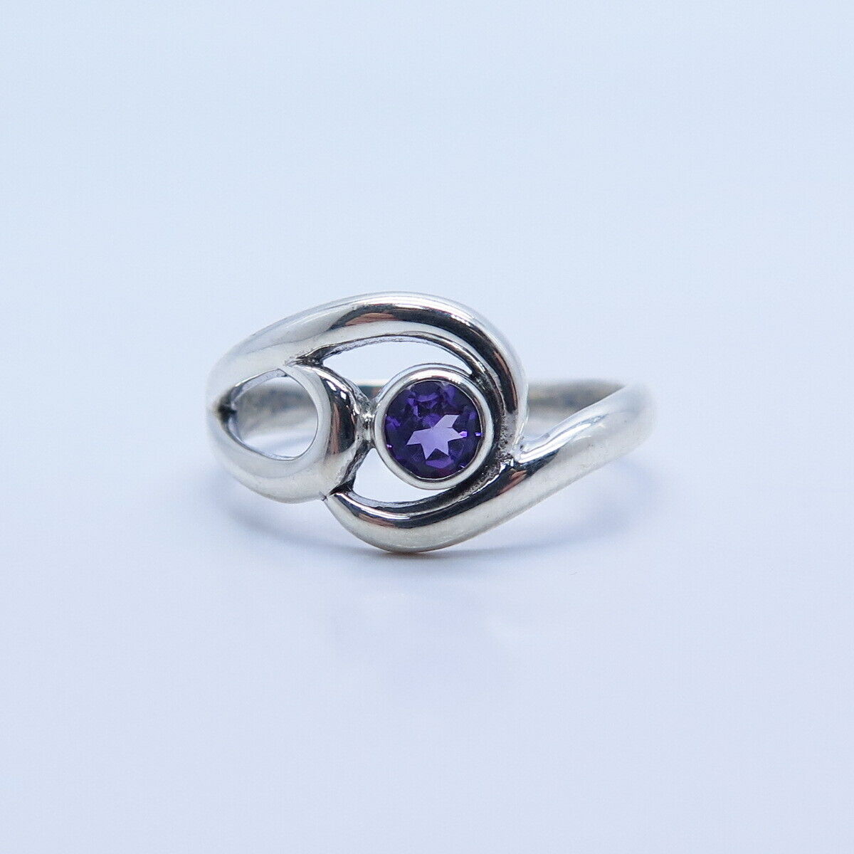 925 Sterling Silver Vintage Real Amethyst Gem Swirl Ring