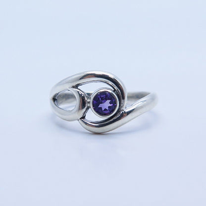 925 Sterling Silver Vintage Real Amethyst Gem Swirl Ring